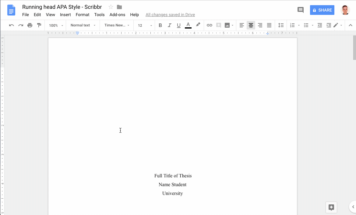 APA Running head Google Docs